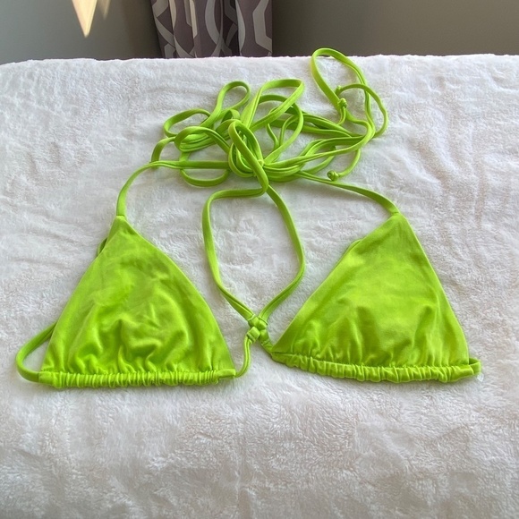New! Frankie's Bikinis Tatum Satin Triangle Bikini Top, green 14812 - Picture 5 of 9